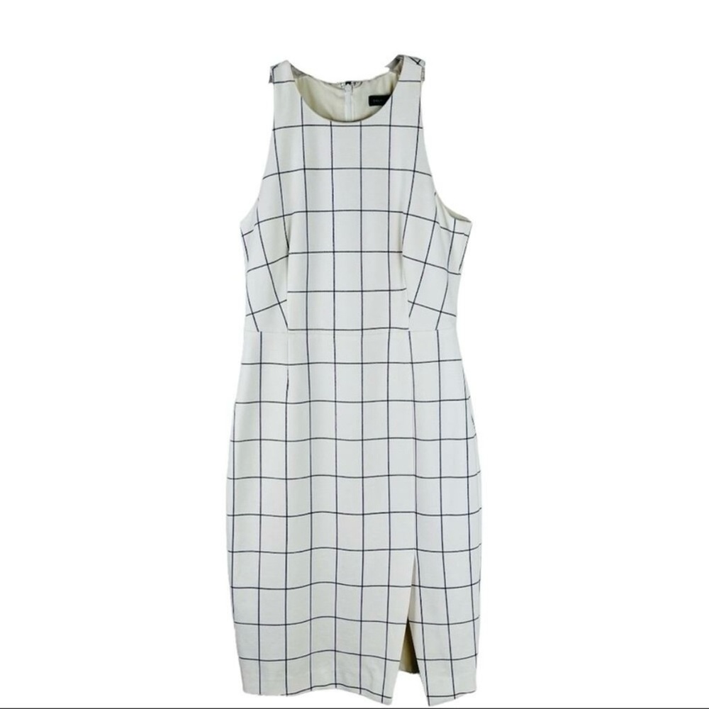 Banana Republic cream black preppy classic plaid pencil office midi dress 4